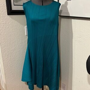 FLAWED Issey Miyake PLEATS PLEASE Asymmetrical Teal Green Dress Size 5